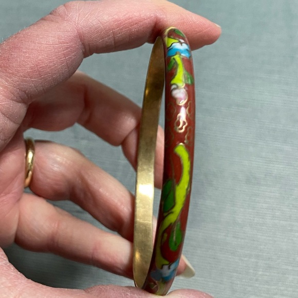 Cloisonné enameled brass vintage bangle bracelet 3” across excellent cond. - Picture 10 of 11